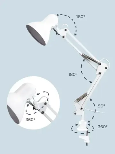 Лампа настольная Homsly с цоколем Е27, крепление струбцина, размер 23х23х12,5, цвет корпуса матовый белый, TTL_003