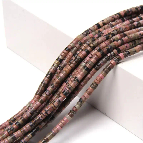 Родонит древесный бусины-рондели 4х2/6х3 мм, на нитке 38 см