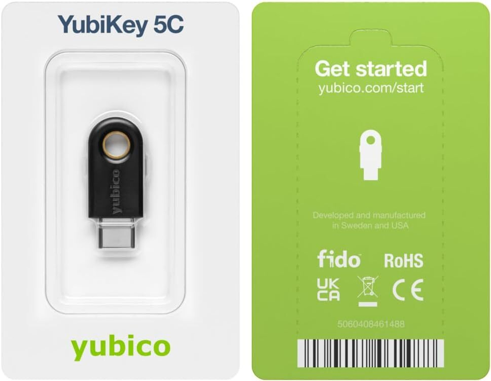 Yubico YubiKey 5C — Ключ безопасности для двухфакторной аутентификации (USB-C) Защитите свои онлайн-аккаунты с помощью FIDO-сертифицированного решения