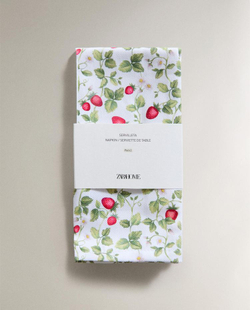 ZARA HOME НАБОР САЛФЕТОК «КЛУБНИКА» (2 ШТ.), ЗЕЛЕНЫЙ