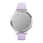 Спортивные часы Garmin Lily 2 Active, силиконовый ремешок цвета «фиолетовый жасмин» Серебристый безель из алюминия, стекло Gorilla Glass. Ремешок с классической застёжкой — на запястье обхватом 110–175 мм