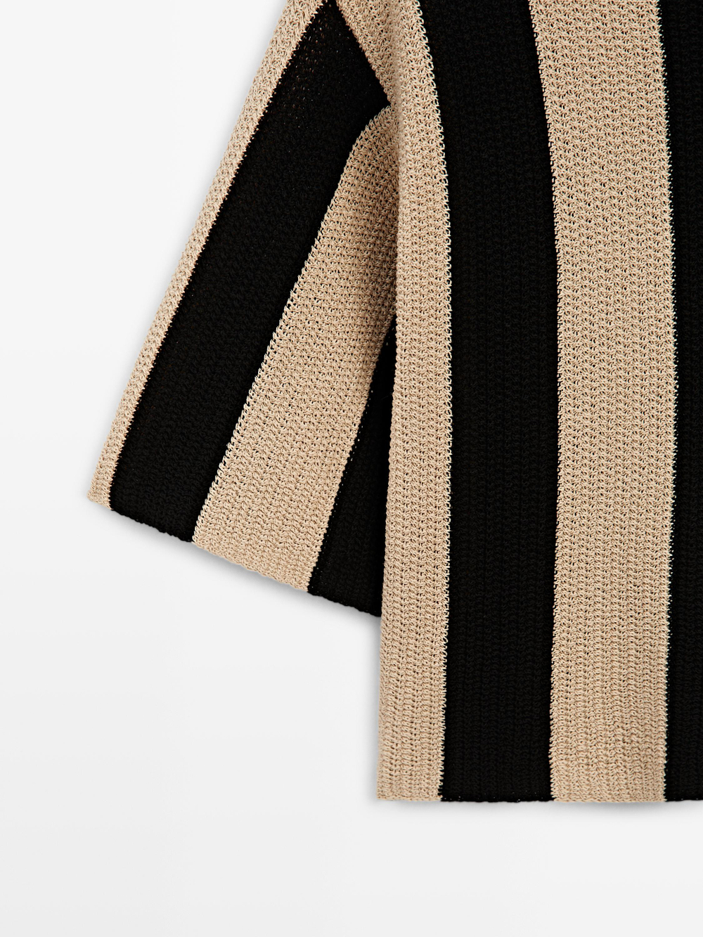 Massimo Dutti Трикотажный свитер из смесового хлопка в полоску, черный