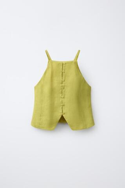 ZARA ТОП ИЗ 100% ЛЬНА, ОЛИВКОВЫЙ