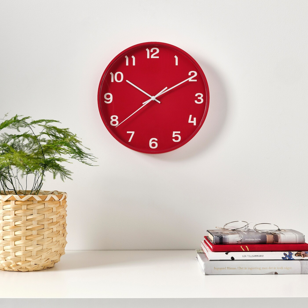 IKEA PLUTTIS  (ИКЕА ПЛУТТИС)  -  Настенные часы, красные, 28 см