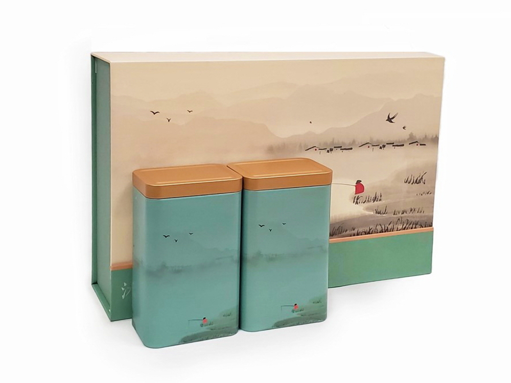 269129 Набор подарочный "Рыбак" 2 банки, размер 14*9*6см, коробка, сумка, карт/бумага/ жесть