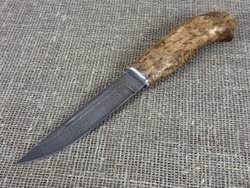 Финский нож Пуукко, Дамасская сталь, рукоять карельская берёза