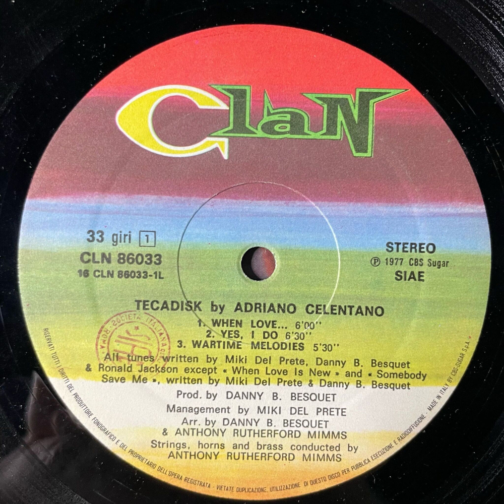 Винтажная виниловая пластинка LP Adriano Celentano Tecadisk (Italy 1977) Kiss Me Goodbye