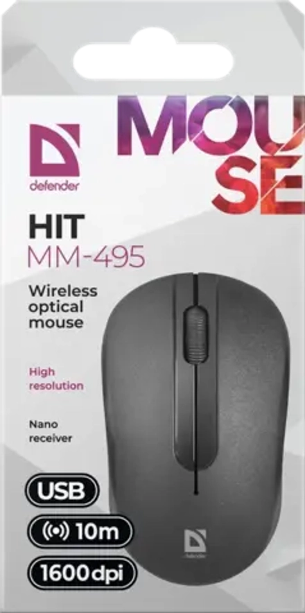 Мышь беспроводная Defender Hit MM-495 USB черная 3 кнопки 1600 dpi