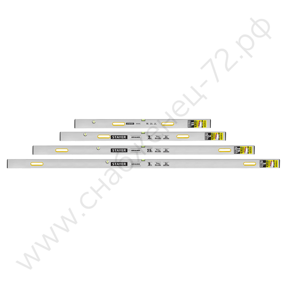 STAYER GRAND 3 м, точность 1 мм/м, 2 глазка, Правило с уровнем и ручками, (10752-3.0)