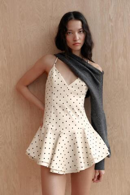 ZARA КОРОТКИЙ КОМБИНЕЗОН В ГОРОШЕК, ЭКРЮ/ЧЕРНЫЙ