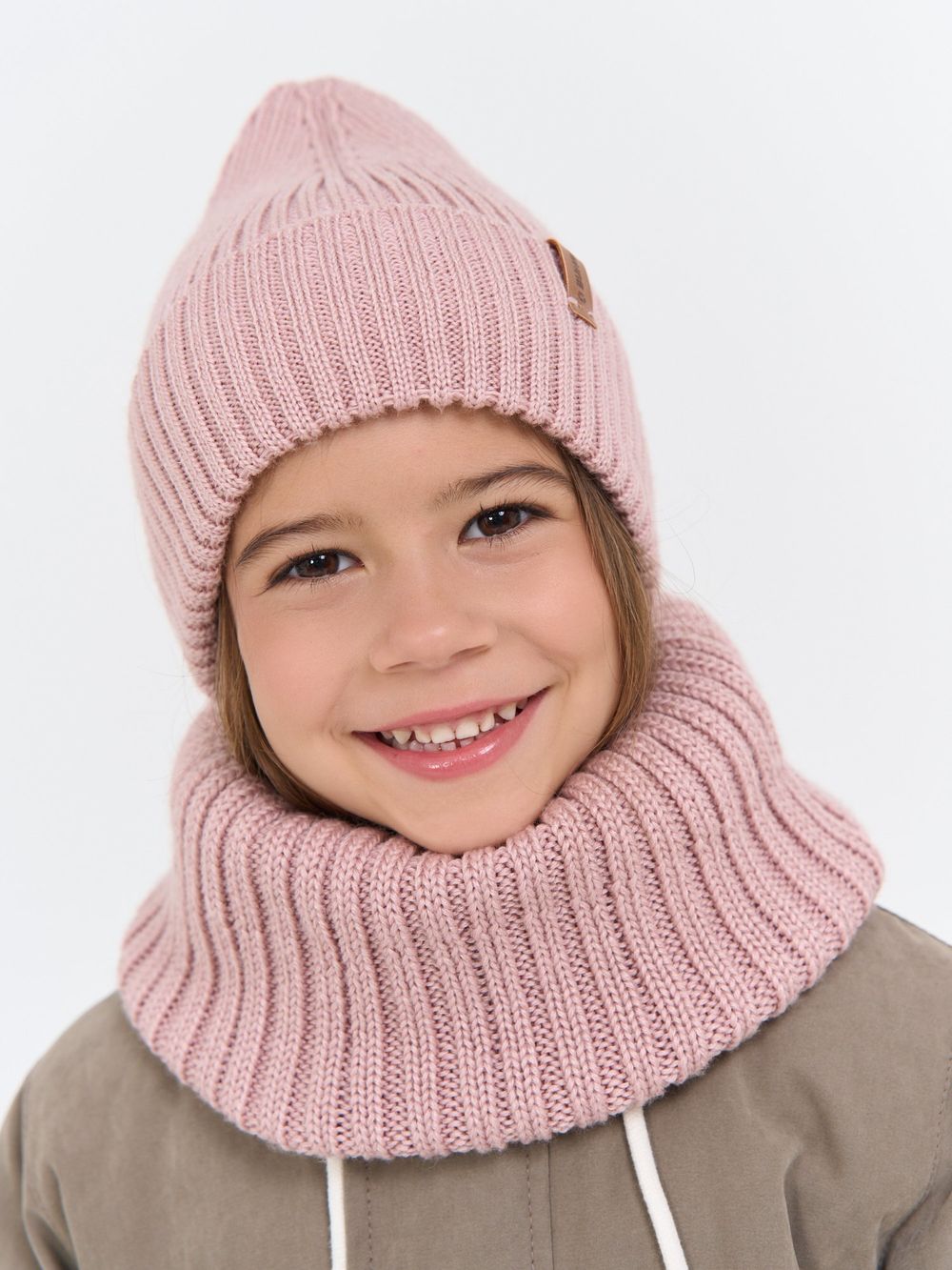 Снуд из смесовой шерсти "Пудра" вертикальная вязка