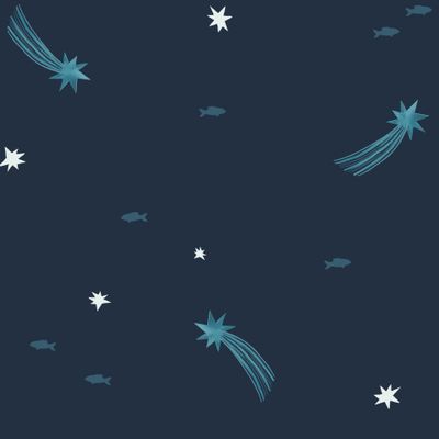 Рыбы и звезды на темно-синем фоне