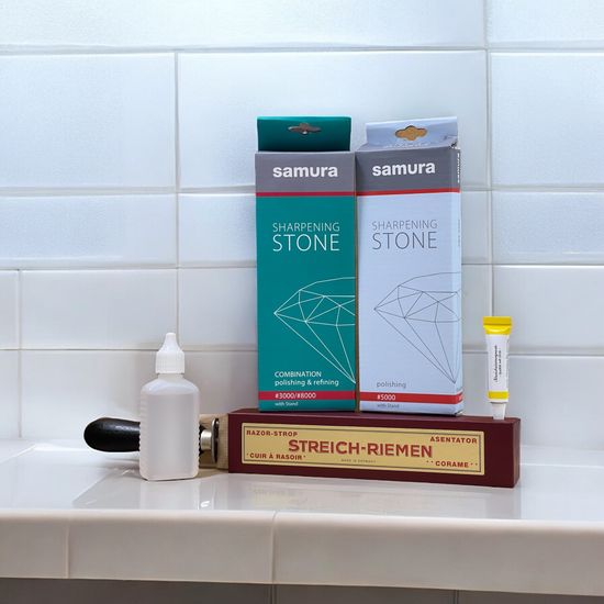 Набор для заточки опасной бритвы (Medium) + масло для бритвы