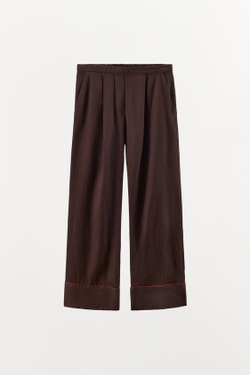 ZARA БРЮКИ В ПИЖАМНОМ СТИЛЕ В КОНТРАСТНУЮ ПОЛОСКУ, КОРИЧНЕВЫЙ