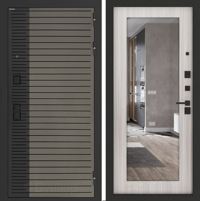 Входная дверь Бункер BN-15 - Зеркало 18  Сандал белый