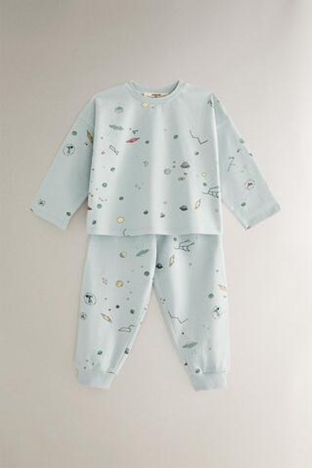 ZARA HOME ДЕТСКАЯ ПИЖАМА С ПРИНТОМ "КОСМОС", СВЕТЛО-ГОЛУБОЙ