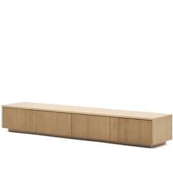 Тумба под ТВ Helvine с 4 ящиками из дубового шпона и закаленного стекла, 200 x 40