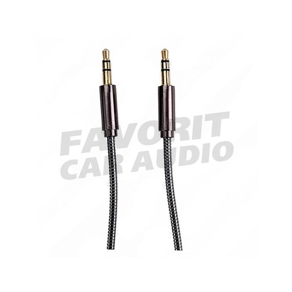 Кабель AUX, Jack 3,5mm(m) - Jack 3,5mm(m) без бренда JD-368, 1.0м, круглый, металл, в переплёте, цвет: чёрный, в коробке