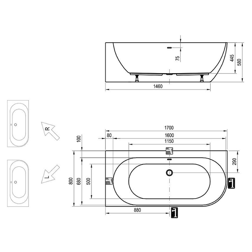 Акриловая ванна Ravak Freedom Corner 170x80 R XC00100040 без гидромассажа