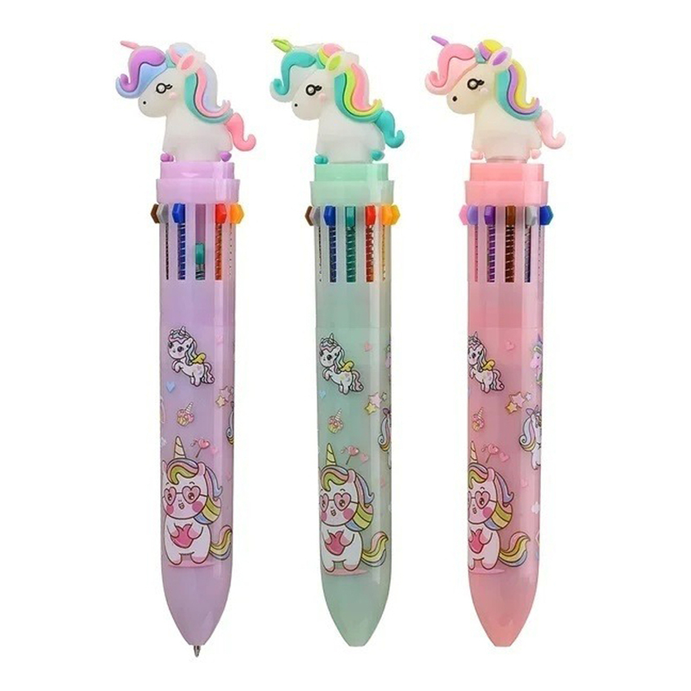 Ручка шариковая, автоматическая, 12в1, Basir, серия "Единорог", 12-ти цветная, с резиновой фигуркой, 24 шт