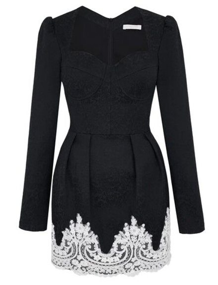 Платье мини с кружевом, черный