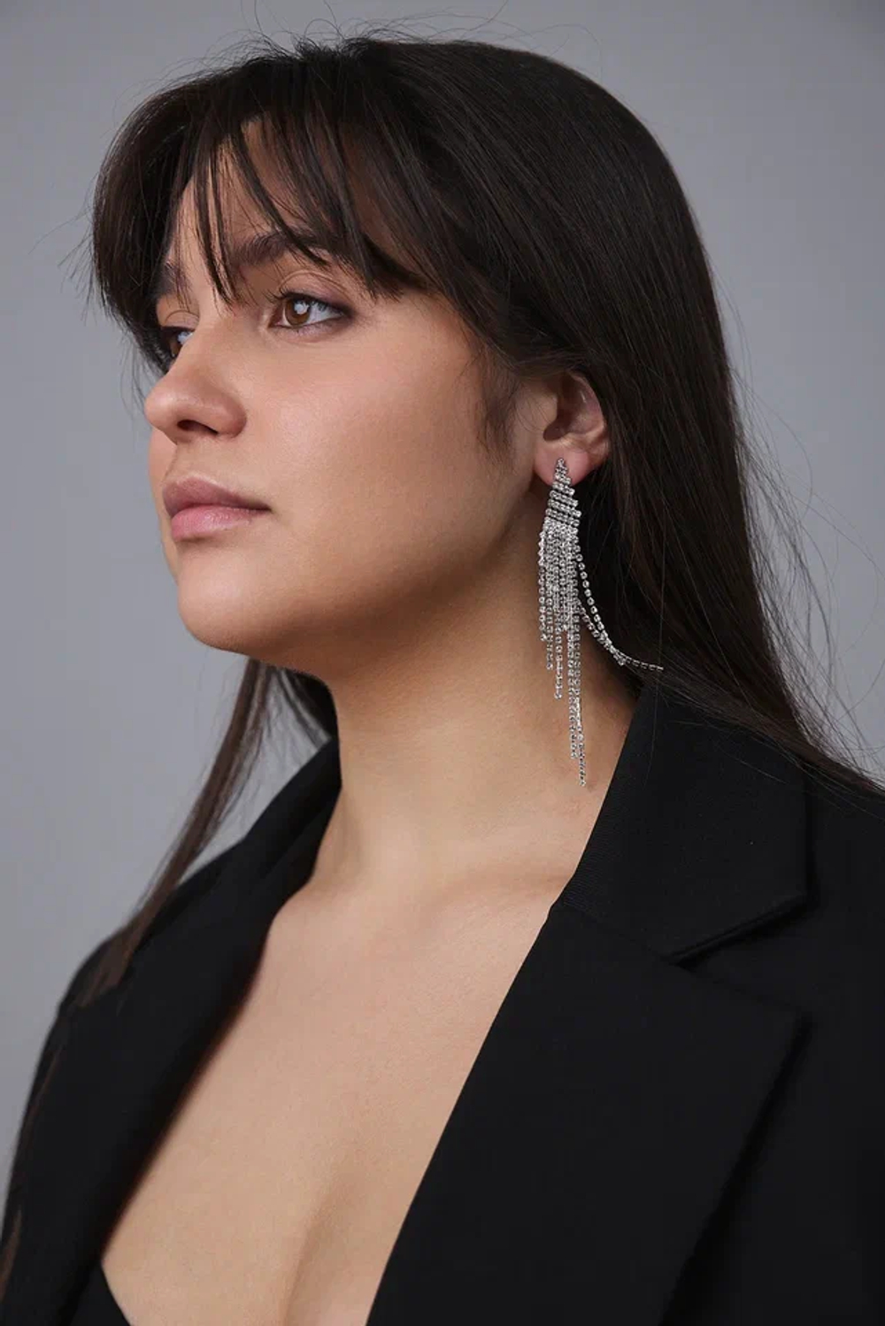 Серьги пусеты длинные с кристаллами №7