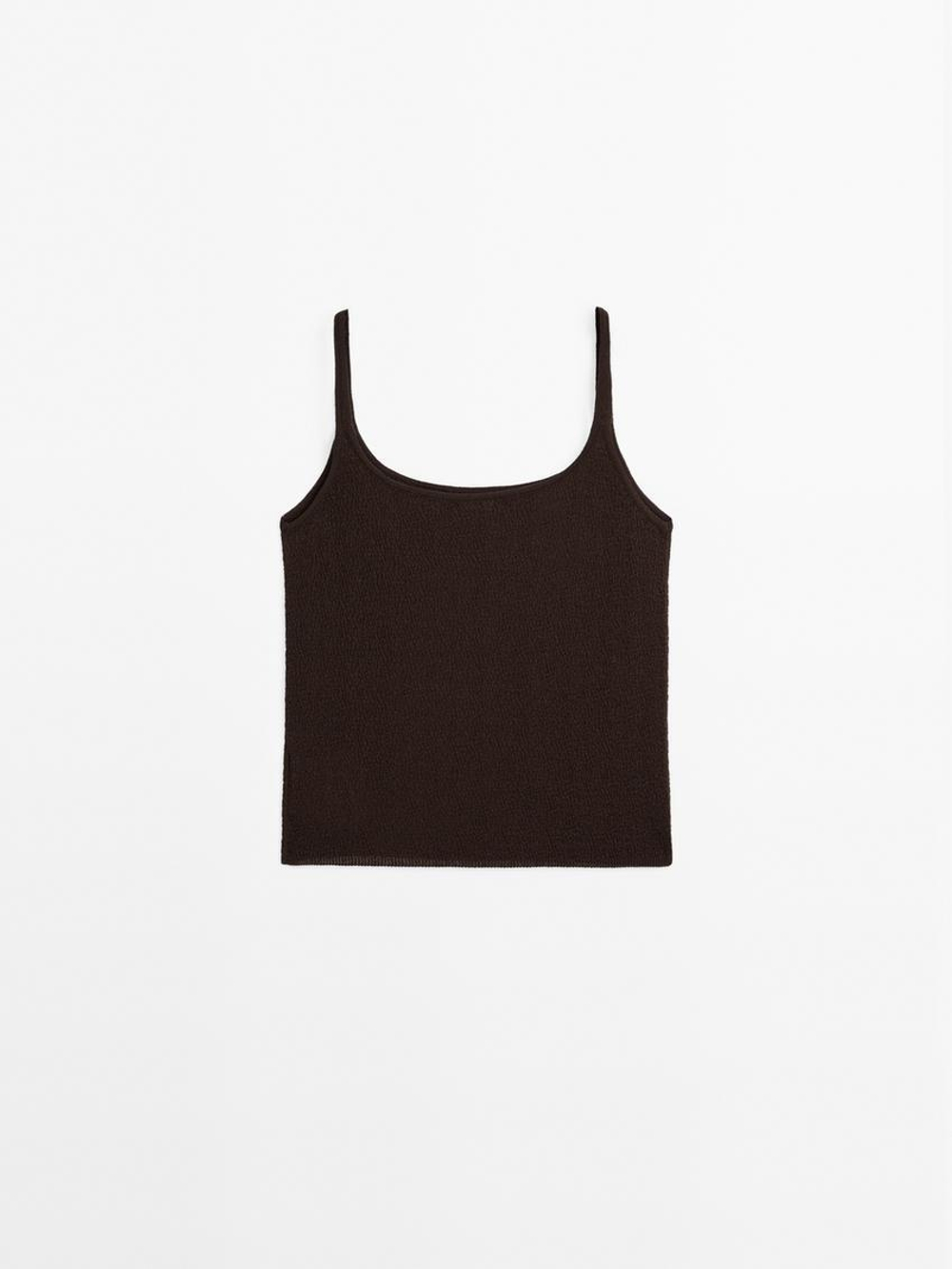 Massimo Dutti Трикотажный топ свободного кроя с бретелями, коричневый