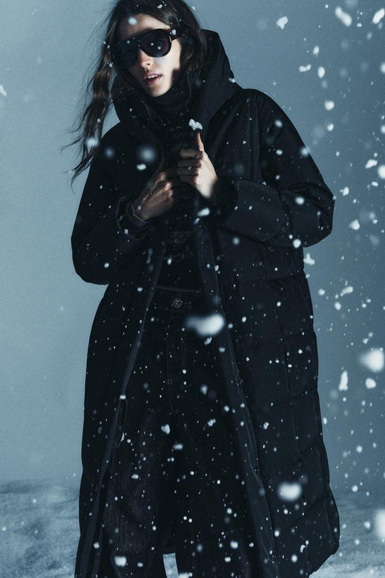 ZARA ДЛИННЫЙ ПУХОВИК С КАПЮШОНОМ WATER REPELLENT WINDPROOF, ЧЕРНЫЙ