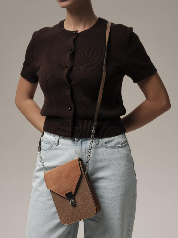 Сумка замшевая кросс-боди коричнево-оранжевая