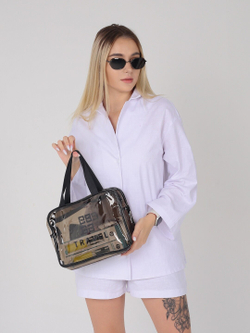 Косметичка водонепроницаемая ПВХ на молнии сумочка с ручкой TRAVEL, серая 29,5*11*21см