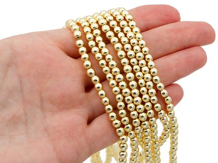 Нить бусин из гематита 4мм, светлое золото