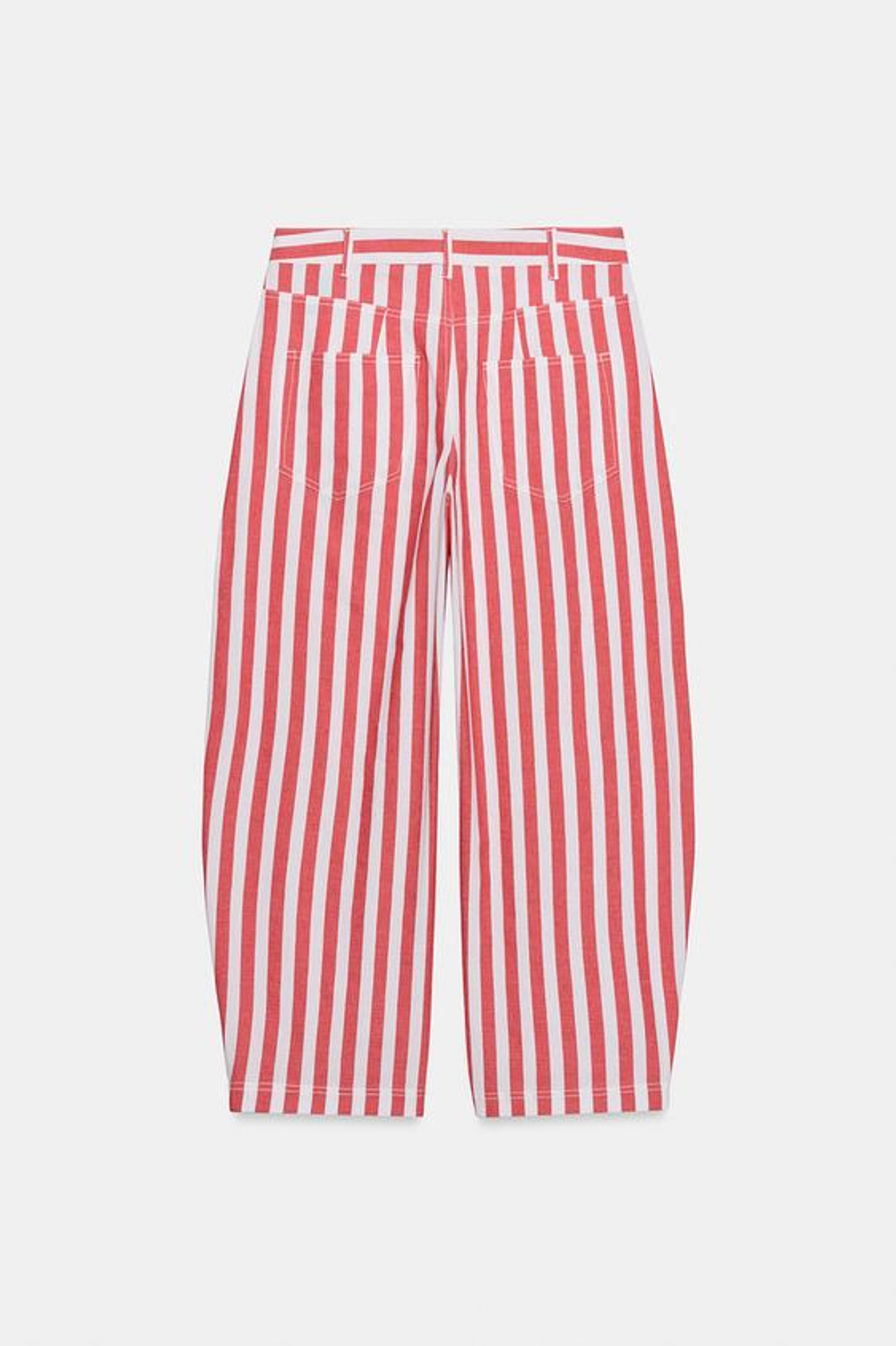ZARA ЗАУЖЕННЫЕ ДЖИНСЫ В ПОЛОСКУ — ZW COLLECTION, КРАСНЫЙ/БЕЛЫЙ
