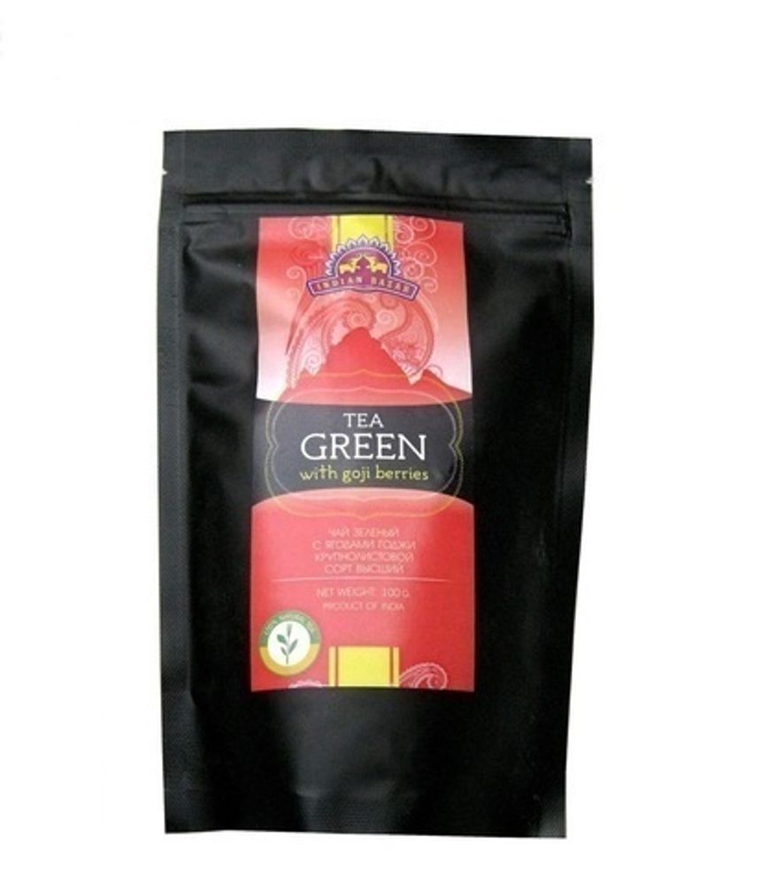 Чай Indian Bazar Tea Green with goji berries Зеленый с ягодами годжи крупнолистовой в/с (в пакете) 100 г