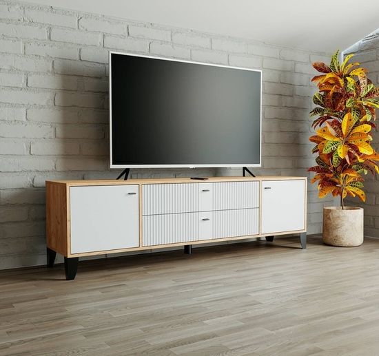 Тумба-ТВ ПАРУС-10 дуб крафт золотой / карбон фарфор