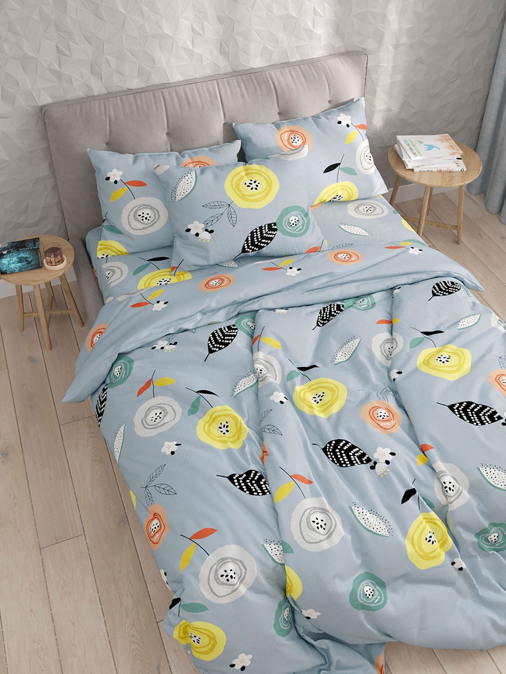 Постельное белье Полисатин Simple House "Пионы" евро Наволочка 50х70 см 2 шт Простынь 240x215 см Пододеяльник 200x215 см