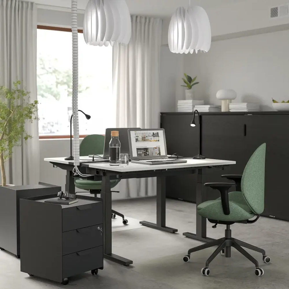 Письменный стол с регулировкой по высоте - IKEA MITTZON/МИТТЗОН ИКЕА, 120х60х62-126 см, белый/черный