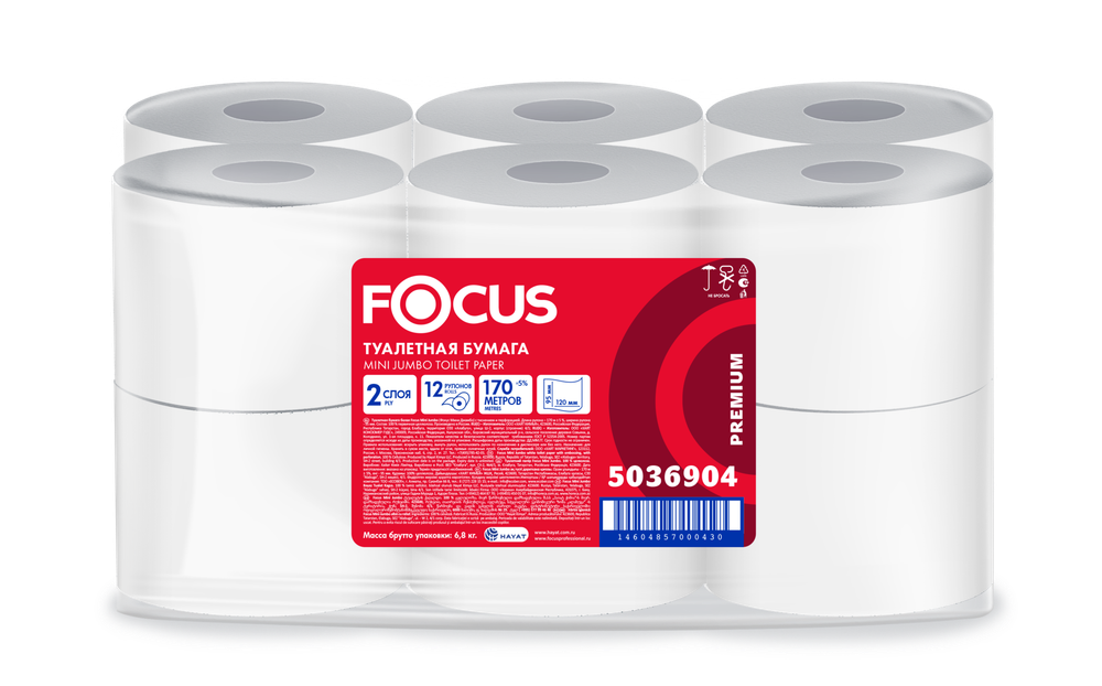 Туалетная бумага "Focus Mini Jumbo" Артикул 5036904, 170 м, 2-сл., 12 рул.
