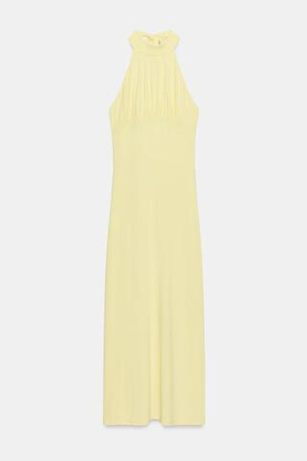 ZARA ПЛАТЬЕ МИДИ С ГОРЛОВИНОЙ ХАЛТЕР И ЗАВЯЗКАМИ, ЖЕЛТЫЙ