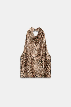 ZARA АТЛАСНЫЙ ТОП С ГОРЛОВИНОЙ ХАЛТЕР, ЛЕОПАРДОВЫЙ