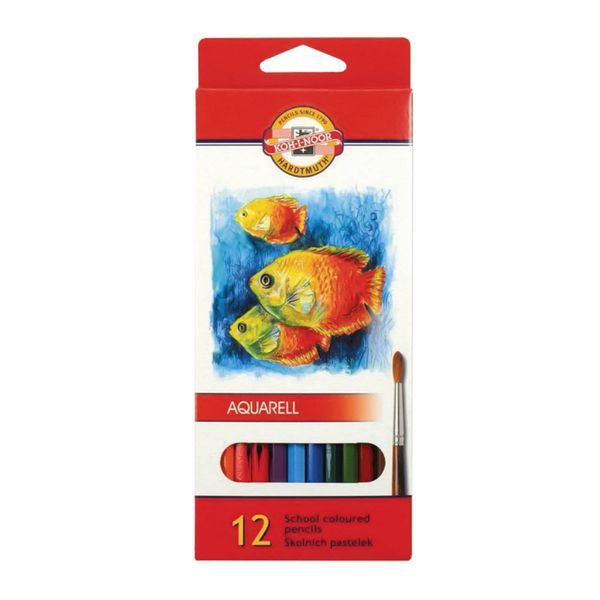 Карандаши акварельные FISH 3716, 12цв, картон.упак. с подвесом