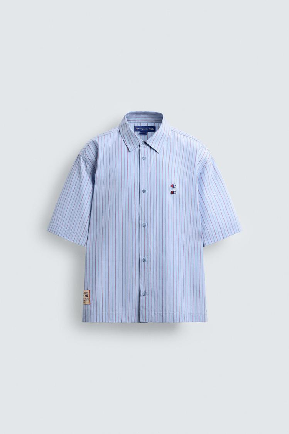 ZARA Х CHAMPION ® РУБАШКА В ПОЛОСКУ С НАШИВКАМИ, СИНИЙ