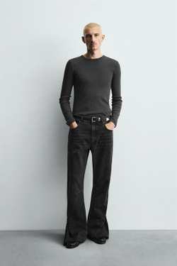 ZARA ДЖИНСЫ FLARE FIT С МОЛНИЯМИ, УГОЛЬНЫЙ