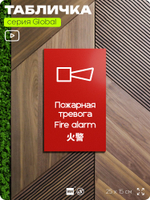 Табличка Звуковой оповещатель пожарной тревоги, на дверь и стену, информационная и мультиязычная (русский, английский, китайский), серия GLOBAL, 25х15 см, Айдентика Технолоджи
