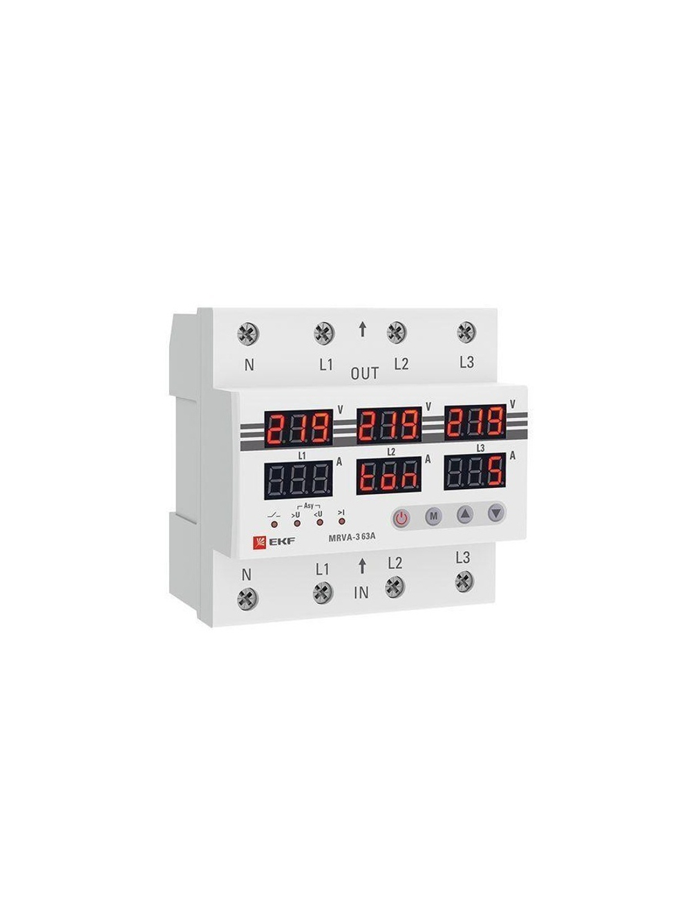 Реле напряжения и тока трехфазное с дисплеем MRVA-3 63A EKF MRVA-3-63A