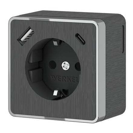 Розетка с заземлением, шторками и USB тип A+C Gallant графит рифленый W5071704