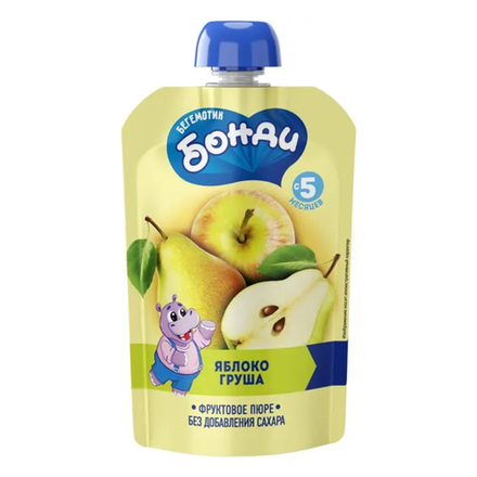 Пюре фруктовое БЕГЕМОТИК БОНДИ Яблоко, груша (ДПак) 90г