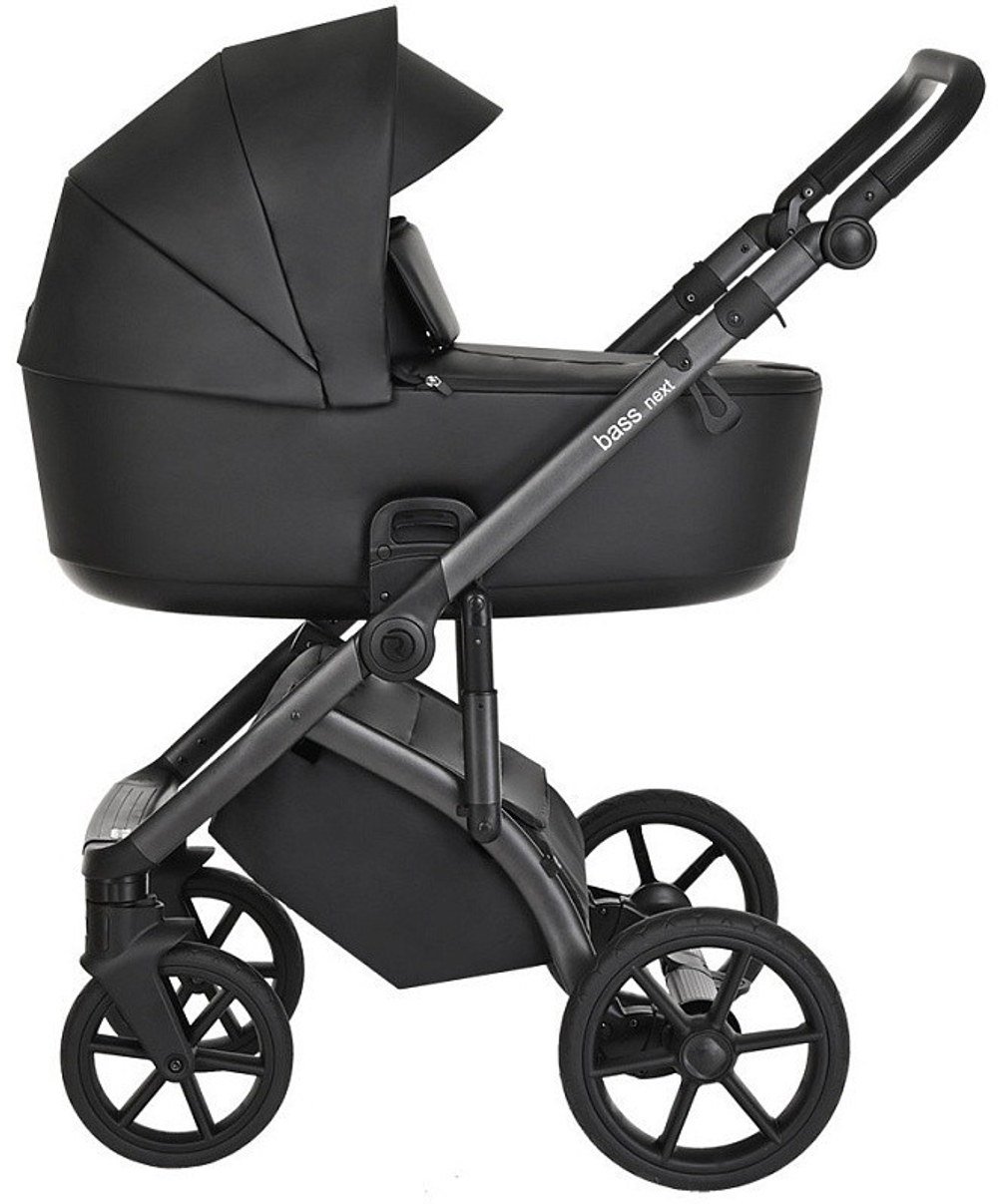 Детская коляска Roan Bass Next Кожа 3 в 1 с автокреслом Tutis Elo Lux EduSky Black RN088/1 Black/Black