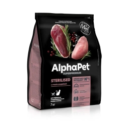 Alphapet superpremium полнорационный сухой корм для взрослых стерилизованных кошек с уткой и индейкой - 7 кг