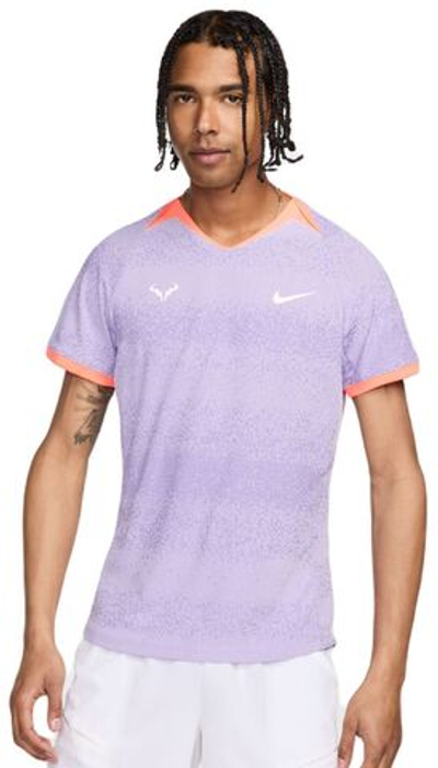 Мужская теннисная футболка Nike Rafa NikeCourt Dri-Fit Short Sleeve Top - lilac bloom/bright mango/white