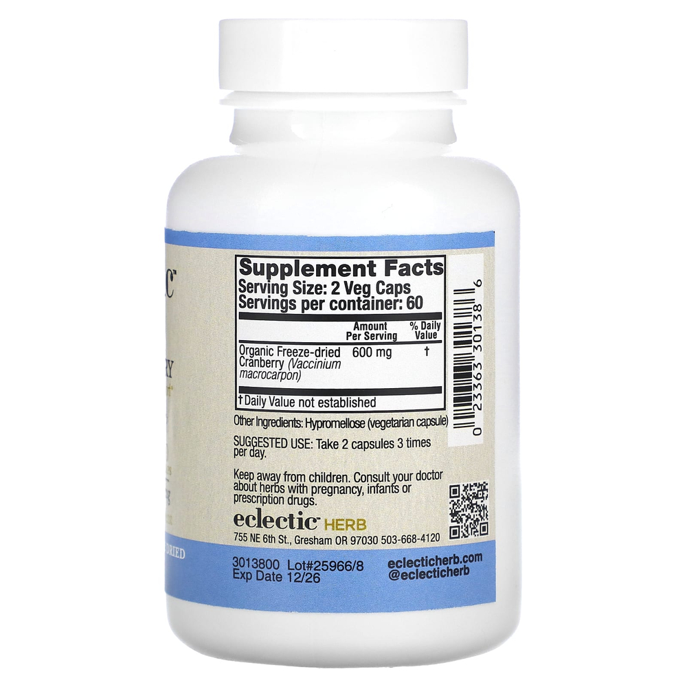 Eclectic Herb, Сублимированная клюква, 120 растительных капсул (300 мг на капсулу)